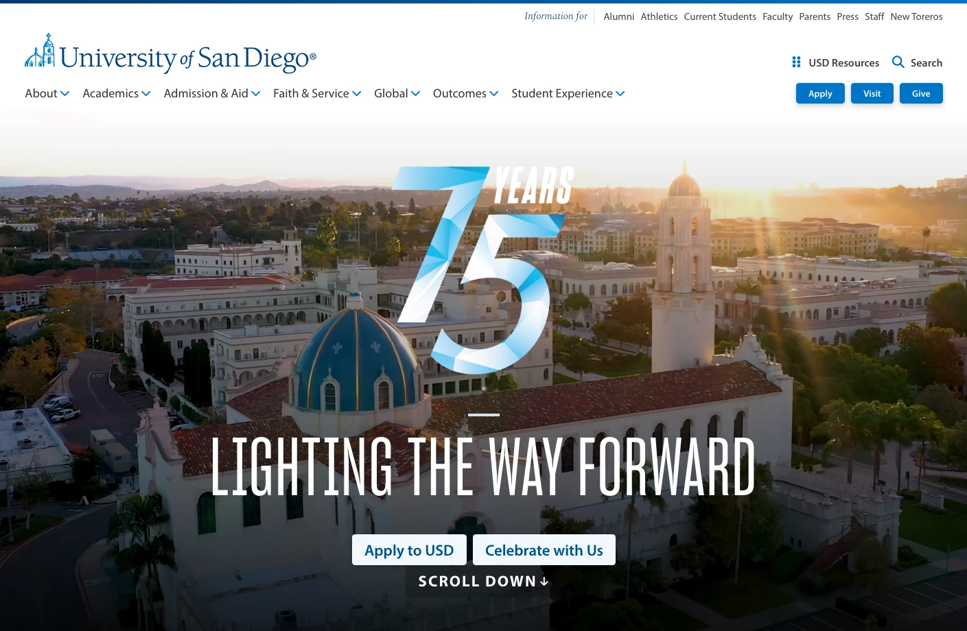 screenshot from University of San Diego website