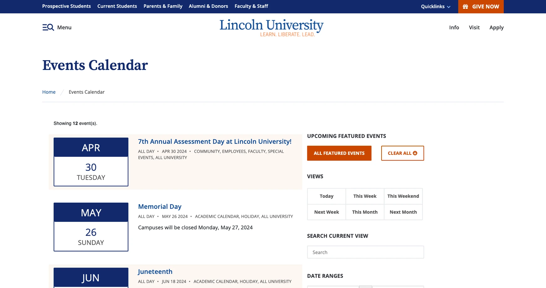 lincoln university screenshot