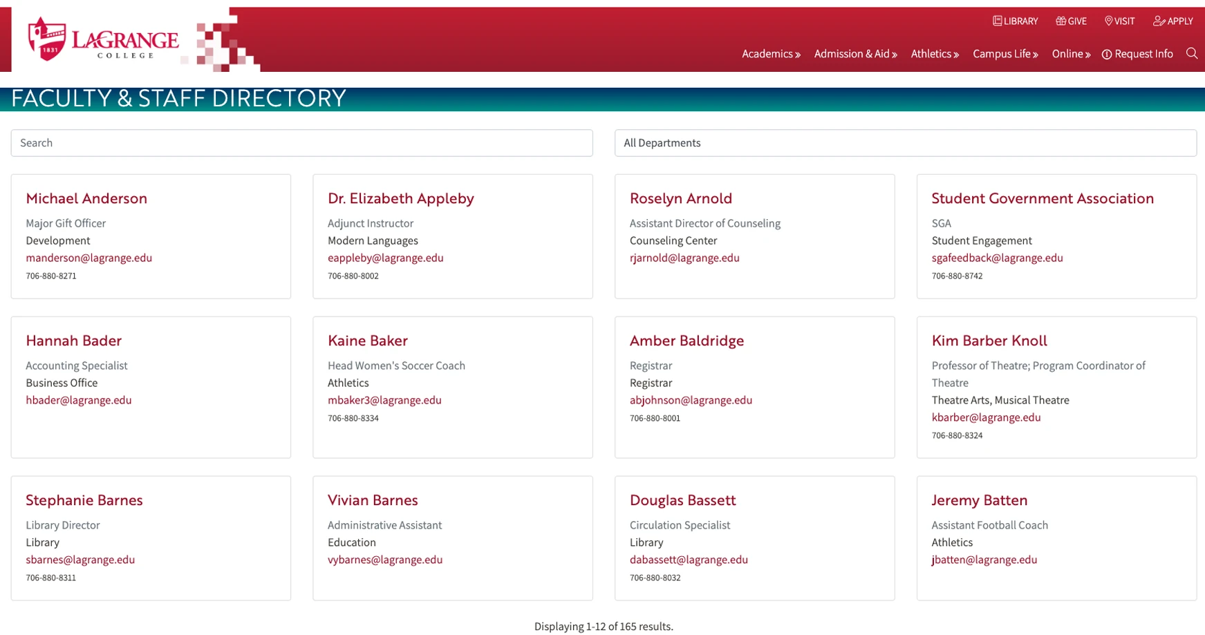 lagrange college directory screenshot