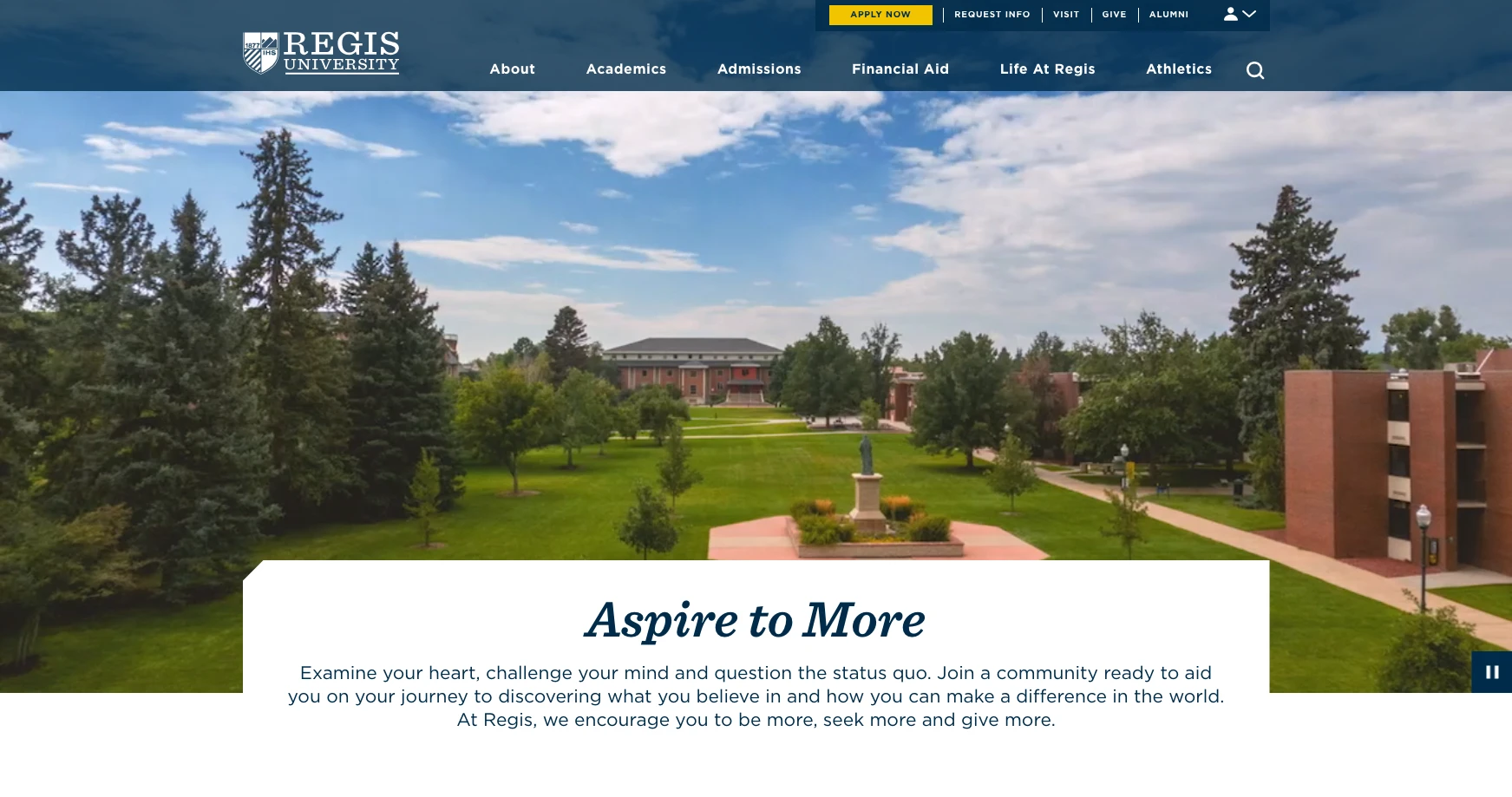 regis university homepage screenshot