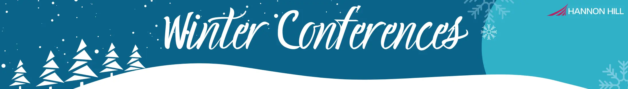 Logo banner for the Winter Conference featuring snowflake and pine tree illustrations.