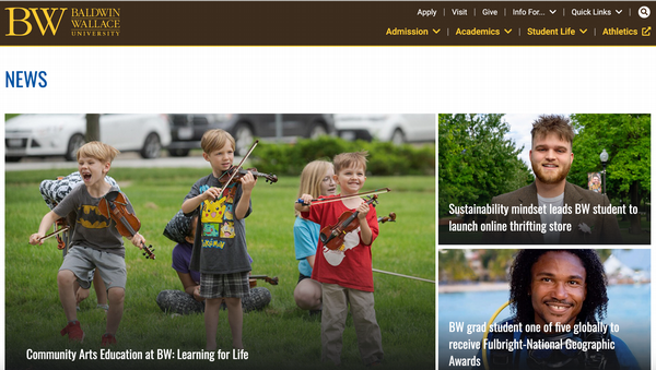 Stay updated with the latest news from Baldwin Wallace University, featuring stories on community arts education, student sustainability initiatives, and notable achievements like the Fulbright-National Geographic Awards