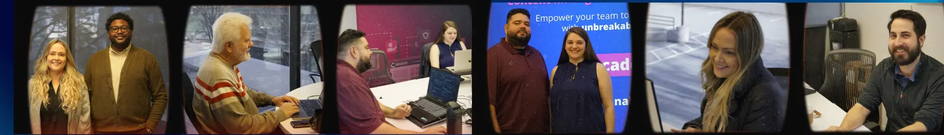 A collage of diverse individuals collaborating in a modern office setting, showcasing teamwork and professional interactions.