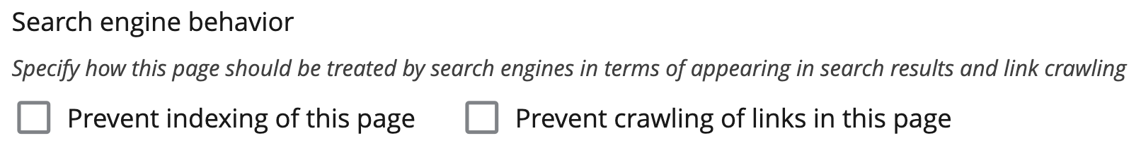 Image showing the check box options for the robots tag