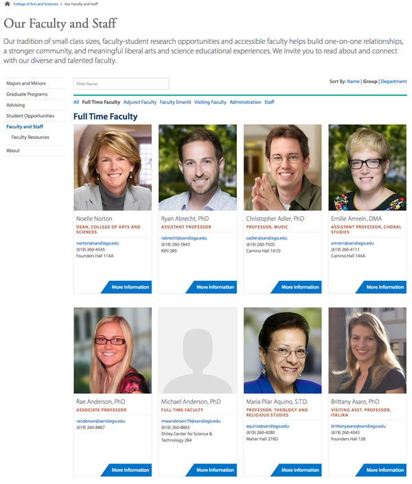 University of San Diego's faculty directory